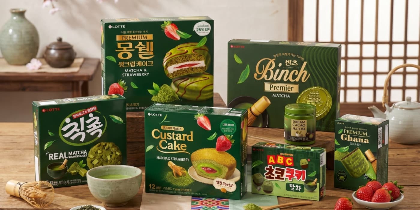 말차를 넣은 국내 과자 제품들. 국내에서 말차는 마시는 것보다 먹는 것으로 더 많이 나온다. 사진=롯데웰푸드 제공