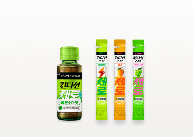HK이노엔 컨디션 제로 스파클링과 컨디션스틱 제로(2026년 1월). 숙취해소제까지 건너간 제로 슈거 — 제로가 정체성이 된 사례. 사진=HK이노엔 제공